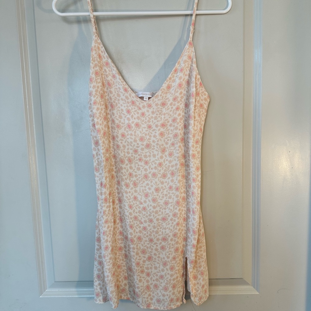 Olivaceous Ditzy Floral Pink & Cream Slip Dress, Size Medium